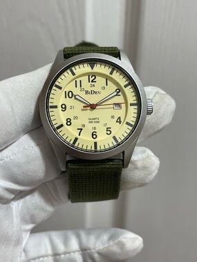 Biden Cream Dial Field Watch with Olive Green NATO Strap Men’s Watch